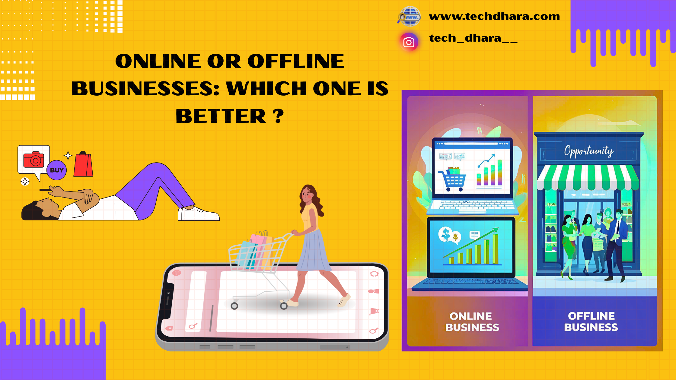 Illustration comparing online and offline businesses